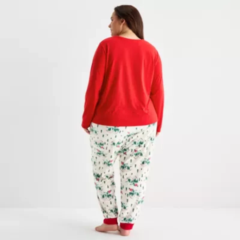 North Pole Trading Co. Polar Ski Club Womens Crew Neck Long Sleeve 2-pc. Matching Family Plus Pajama Sets