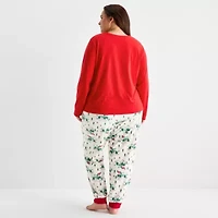 North Pole Trading Co. Polar Ski Club Womens Crew Neck Long Sleeve 2-pc. Matching Family Plus Pajama Sets