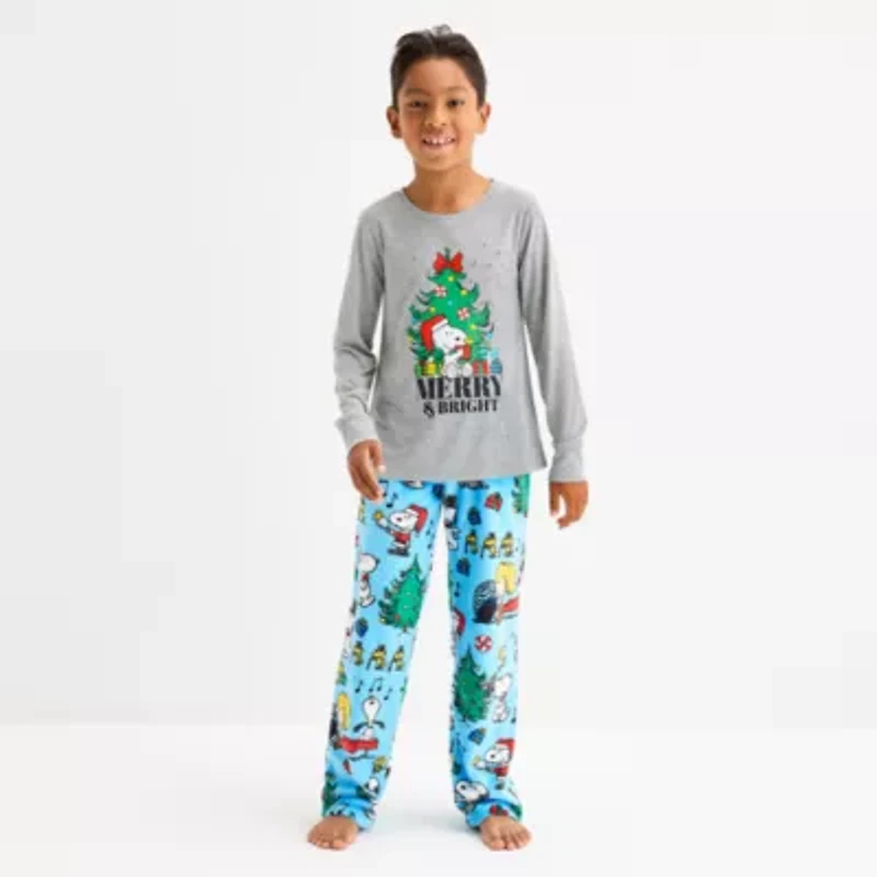 Little & Big Kid Unisex Peanuts Snoopy Microfleece Crew Neck Long Sleeve 2-pc. Matching Family Pajama Sets