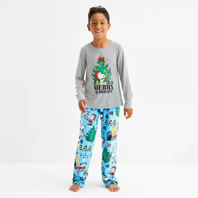 Little & Big Kid Unisex Peanuts Snoopy Microfleece Crew Neck Long Sleeve 2-pc. Matching Family Pajama Sets