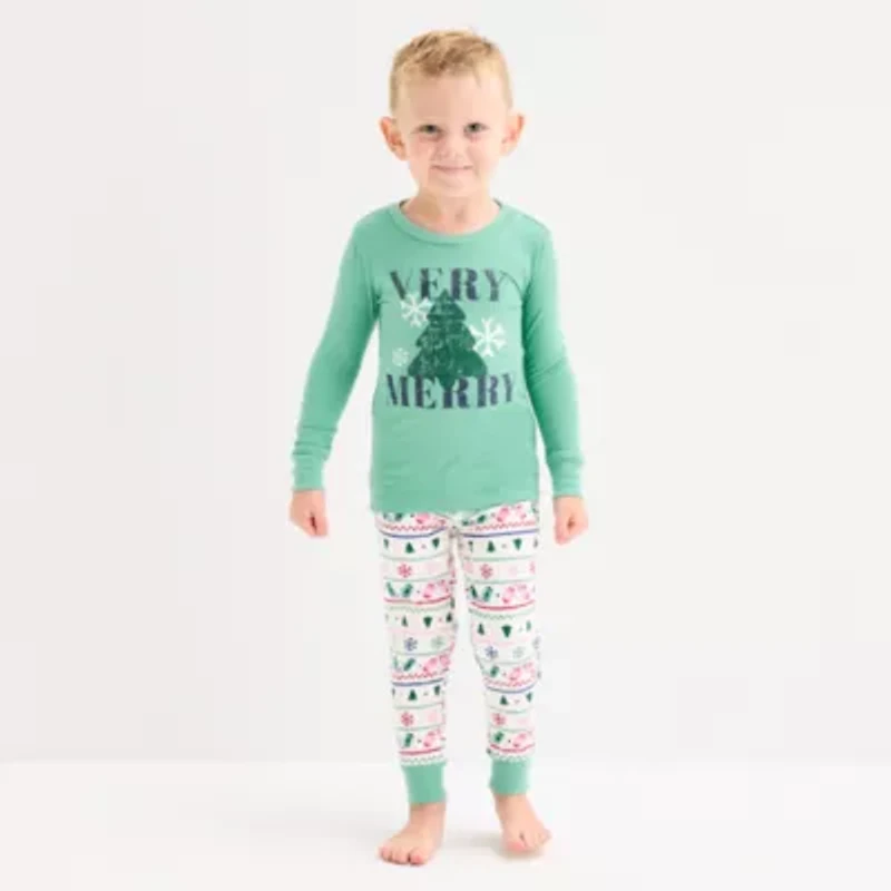 North Pole Trading Co. Very Merry Fairisle Toddler Boys Crew Neck Long Sleeve 2-pc. Matching Family Pajama Sets