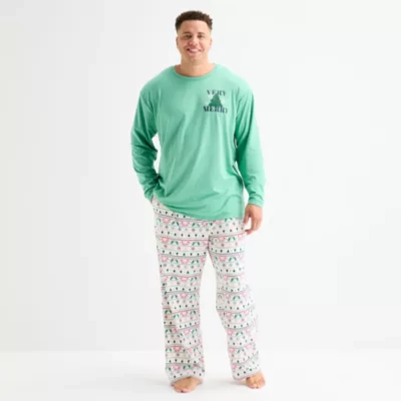 North Pole Trading Co. Very Merry Fairisle Mens Crew Neck Long Sleeve 2-pc. Matching Family Big Pajama Sets