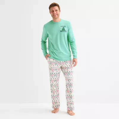 North Pole Trading Co. Very Merry Fairisle Mens Crew Neck Long Sleeve 2-pc. Matching Family Pajama Sets