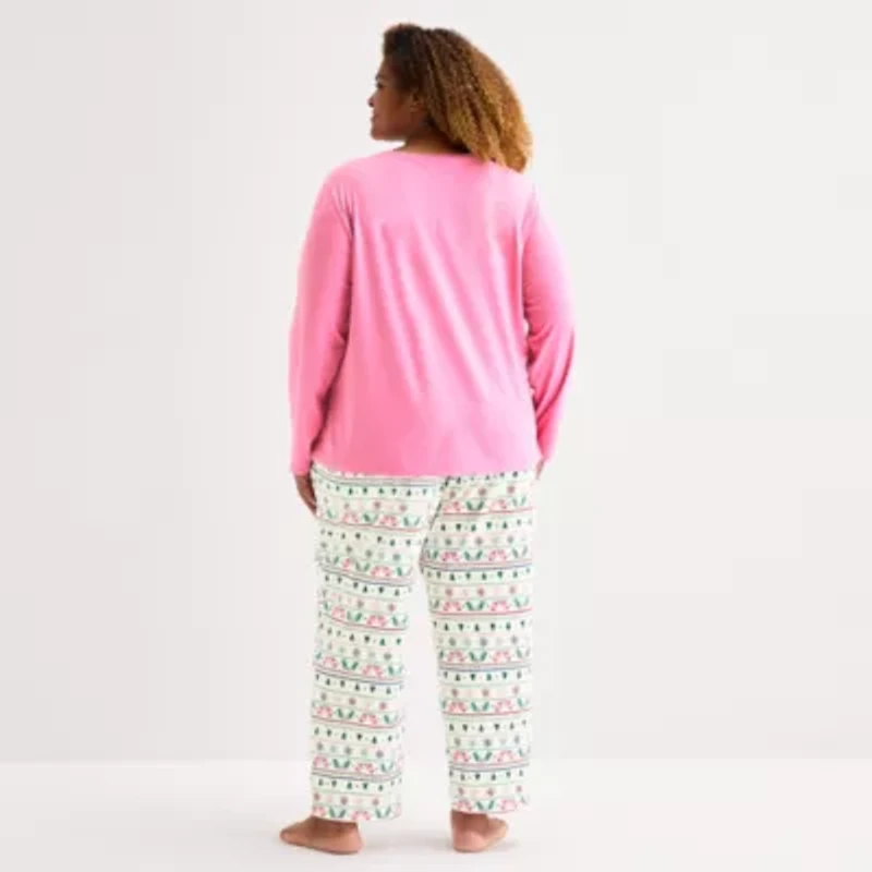 North Pole Trading Co. Very Merry Fairisle Womens Crew Neck Long Sleeve 2-pc. Matching Family Plus Pajama Sets
