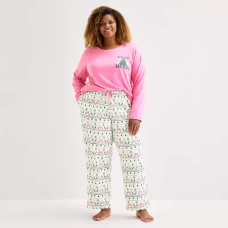 North Pole Trading Co. Very Merry Fairisle Womens Crew Neck Long Sleeve 2-pc. Matching Family Plus Pajama Sets