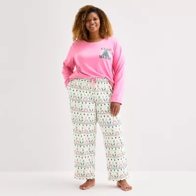 North Pole Trading Co. Very Merry Fairisle Womens Crew Neck Long Sleeve 2-pc. Matching Family Plus Pajama Sets