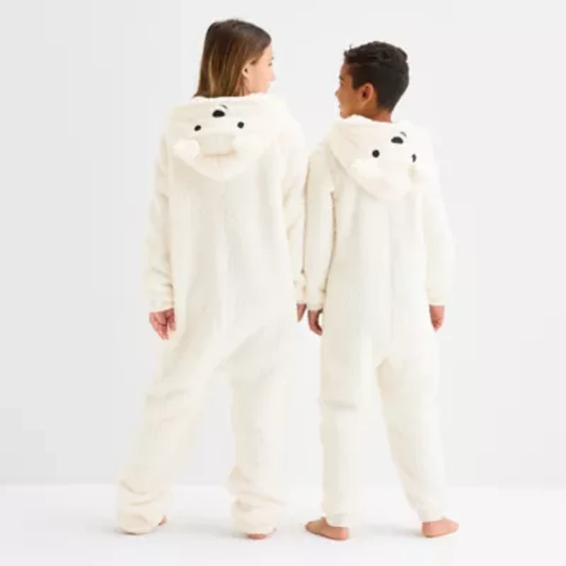 North Pole Trading Co. Polar Bear Little & Big Kid Unisex Hooded Long Sleeve Matching Family One Piece Pajama