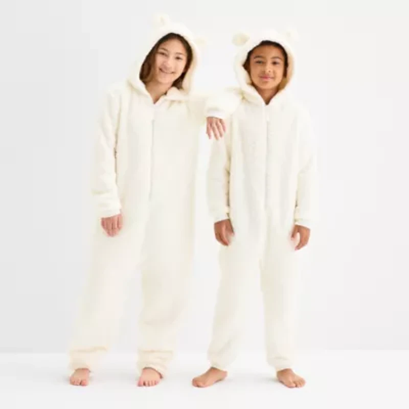 North Pole Trading Co. Polar Bear Little & Big Kid Unisex Hooded Long Sleeve Matching Family One Piece Pajama