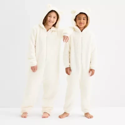 North Pole Trading Co. Polar Bear Little & Big Kid Unisex Hooded Long Sleeve Matching Family One Piece Pajama