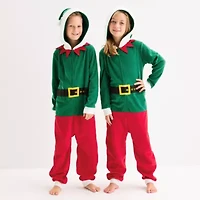North Pole Trading Co. Elf Little & Big Kid Unisex Microfleece Hooded Long Sleeve Matching Family One Piece Pajama