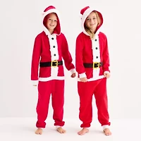 North Pole Trading Co. Santa Little & Big Kid Unisex Microfleece Hooded Long Sleeve Matching Family One Piece Pajama