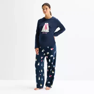North Pole Trading Co. Polar Bear Womens Crew Neck Long Sleeve 2-pc. Matching Family Maternity Pajama Sets