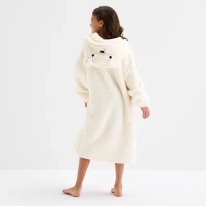 North Pole Trading Co. Polar Bear Little & Big Kid Unisex Microfleece Hooded Long Sleeve Matching Family Nightgown