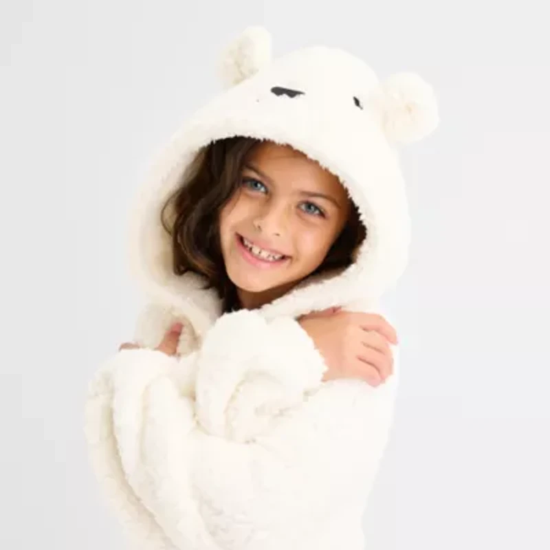 North Pole Trading Co. Polar Bear Little & Big Kid Unisex Microfleece Hooded Long Sleeve Matching Family Nightgown