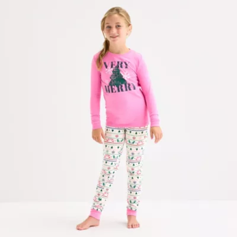 North Pole Trading Co. Very Merry Fairisle Little & Big Kid Girls Crew Neck Long Sleeve 2-pc. Matching Family Pajama Sets