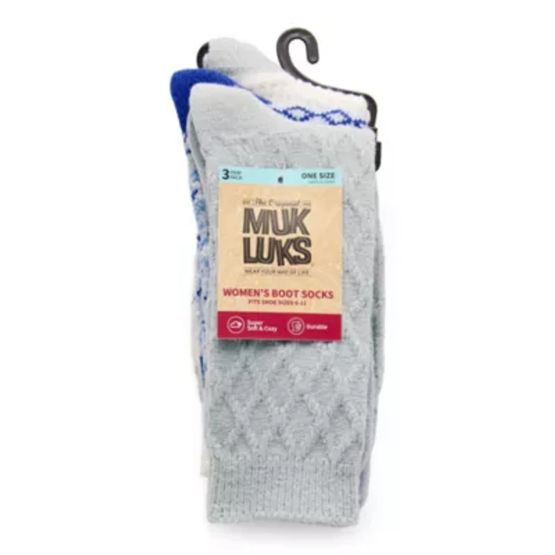 Muk Luks Microfiber Womens Multi-Pack 3 Pair Boot Socks