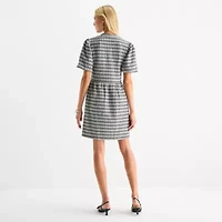 52seven Womens Short Sleeve Plaid Fit + Flare Dress