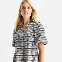 52seven Womens Short Sleeve Plaid Fit + Flare Dress