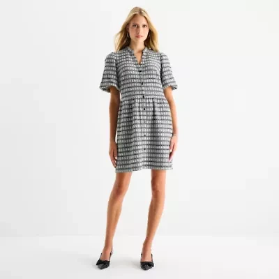 52seven Womens Short Sleeve Plaid Fit + Flare Dress