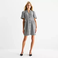 52seven Womens Short Sleeve Plaid Fit + Flare Dress