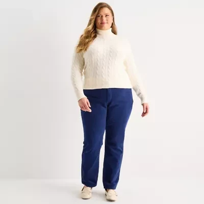 St. John's Bay Womens Plus High Rise Wide Leg Corduroy Pant