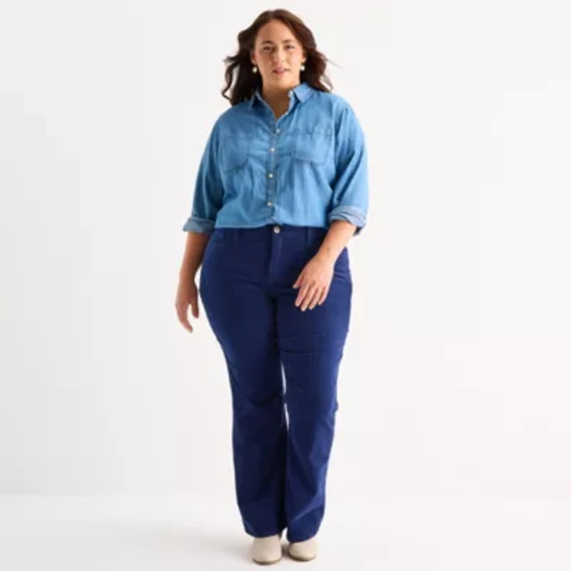 St. John's Bay Womens Mid Rise Bootcut Corduroy Pant Plus