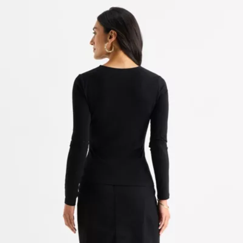 Bold Elements Womens Asymmetrical Neck Long Sleeve Blouse