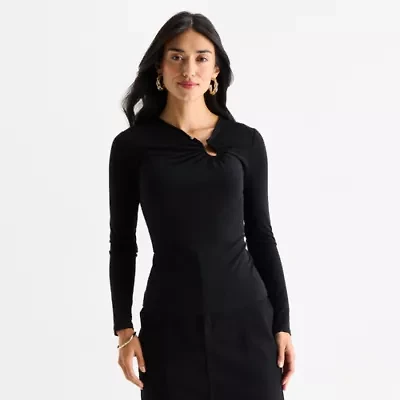 Bold Elements Womens Asymmetrical Neck Long Sleeve Blouse