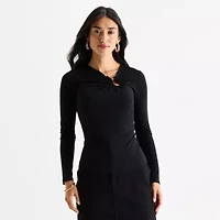 Bold Elements Womens Asymmetrical Neck Long Sleeve Blouse