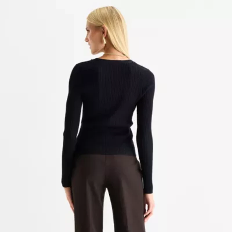 Worthington Womens Long Sleeve Button Open Front Cardigan