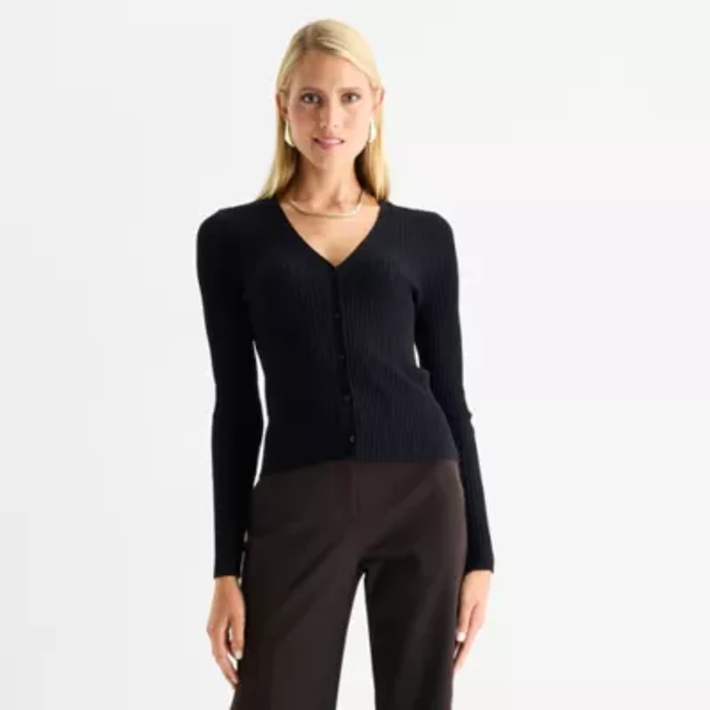 Worthington Womens Long Sleeve Button Open Front Cardigan