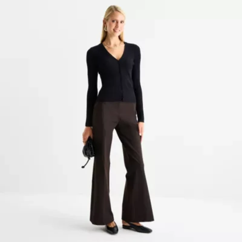 Worthington Womens Long Sleeve Button Open Front Cardigan