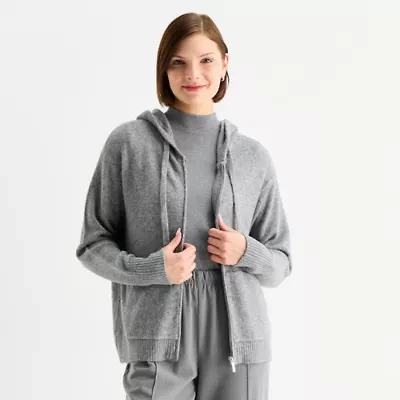 Stylus Womens Hooded Long Sleeve Zip Front Sweater
