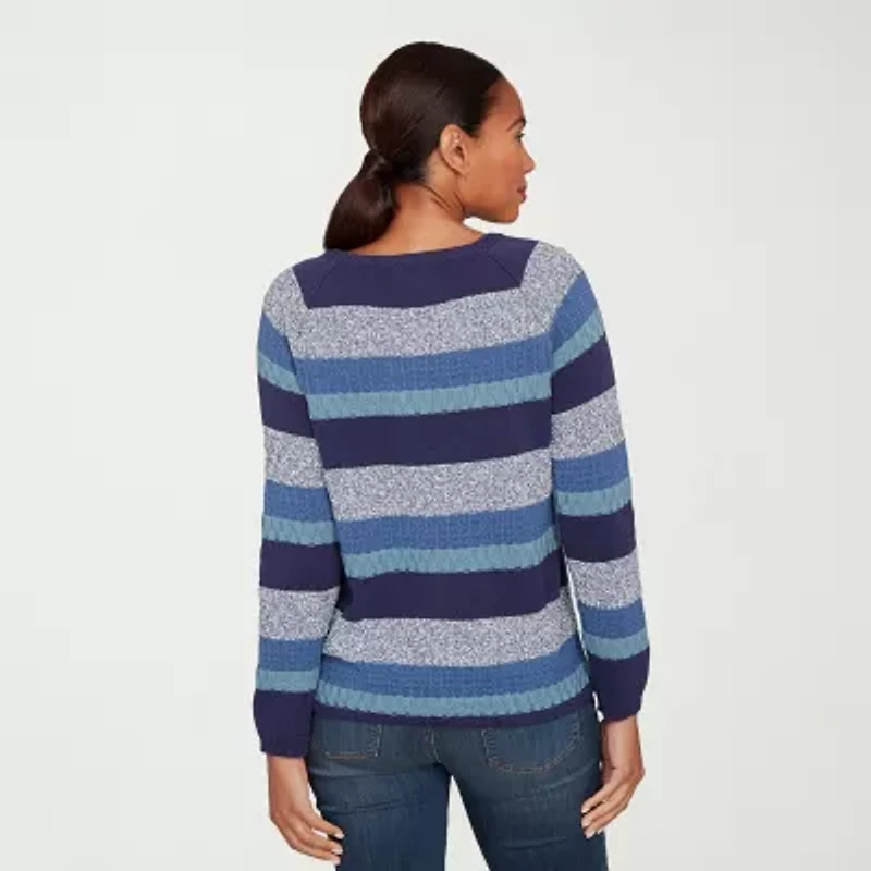 Hearts Of Palm Womens Round Neck Long Sleeve Striped Pullover Sweater