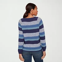 Hearts Of Palm Womens Round Neck Long Sleeve Striped Pullover Sweater