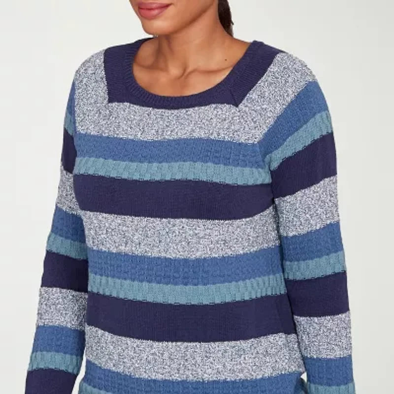 Hearts Of Palm Womens Round Neck Long Sleeve Striped Pullover Sweater