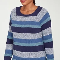Hearts Of Palm Womens Round Neck Long Sleeve Striped Pullover Sweater