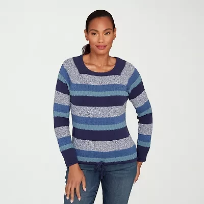 Hearts Of Palm Womens Round Neck Long Sleeve Striped Pullover Sweater