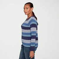 Hearts Of Palm Womens Round Neck Long Sleeve Striped Pullover Sweater
