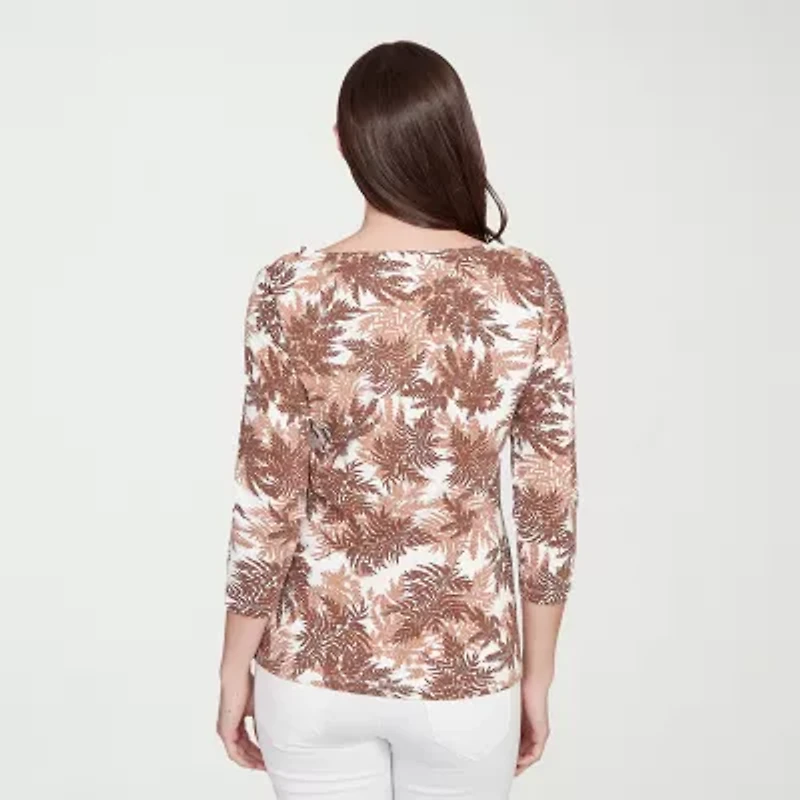 Hearts Of Palm Womens V Neck 3/4 Sleeve T-Shirt