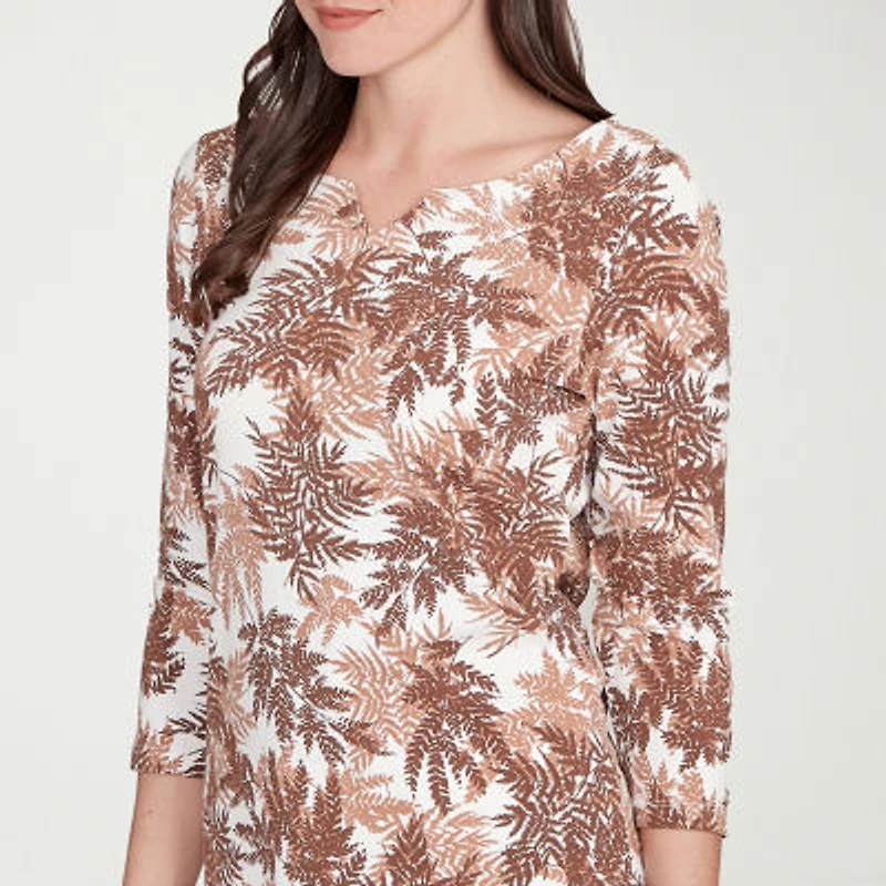 Hearts Of Palm Womens V Neck 3/4 Sleeve T-Shirt