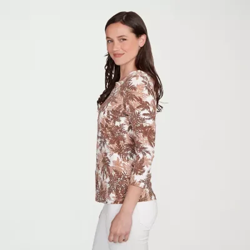 Hearts Of Palm Womens V Neck 3/4 Sleeve T-Shirt