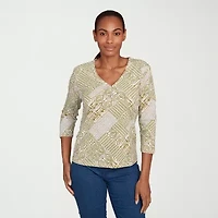 Hearts Of Palm Womens V Neck 3/4 Sleeve T-Shirt