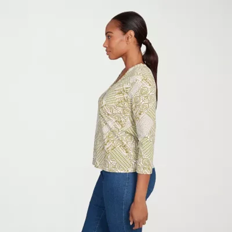 Hearts Of Palm Womens V Neck 3/4 Sleeve T-Shirt