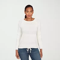 Hearts Of Palm Womens Round Neck Long Sleeve Striped Pullover Sweater