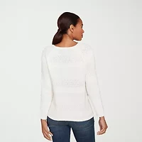 Hearts Of Palm Womens Round Neck Long Sleeve Striped Pullover Sweater