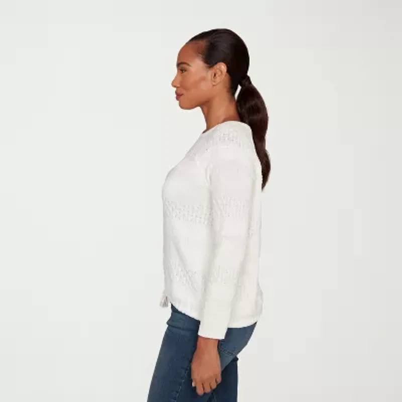 Hearts Of Palm Womens Round Neck Long Sleeve Striped Pullover Sweater