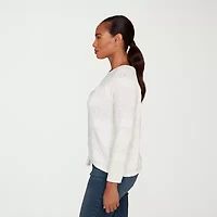 Hearts Of Palm Womens Round Neck Long Sleeve Striped Pullover Sweater