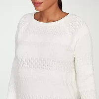 Hearts Of Palm Womens Round Neck Long Sleeve Striped Pullover Sweater