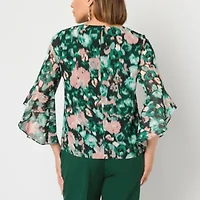 Black Label by Evan-Picone Womens Crew Neck 3/4 Sleeve Blouse
